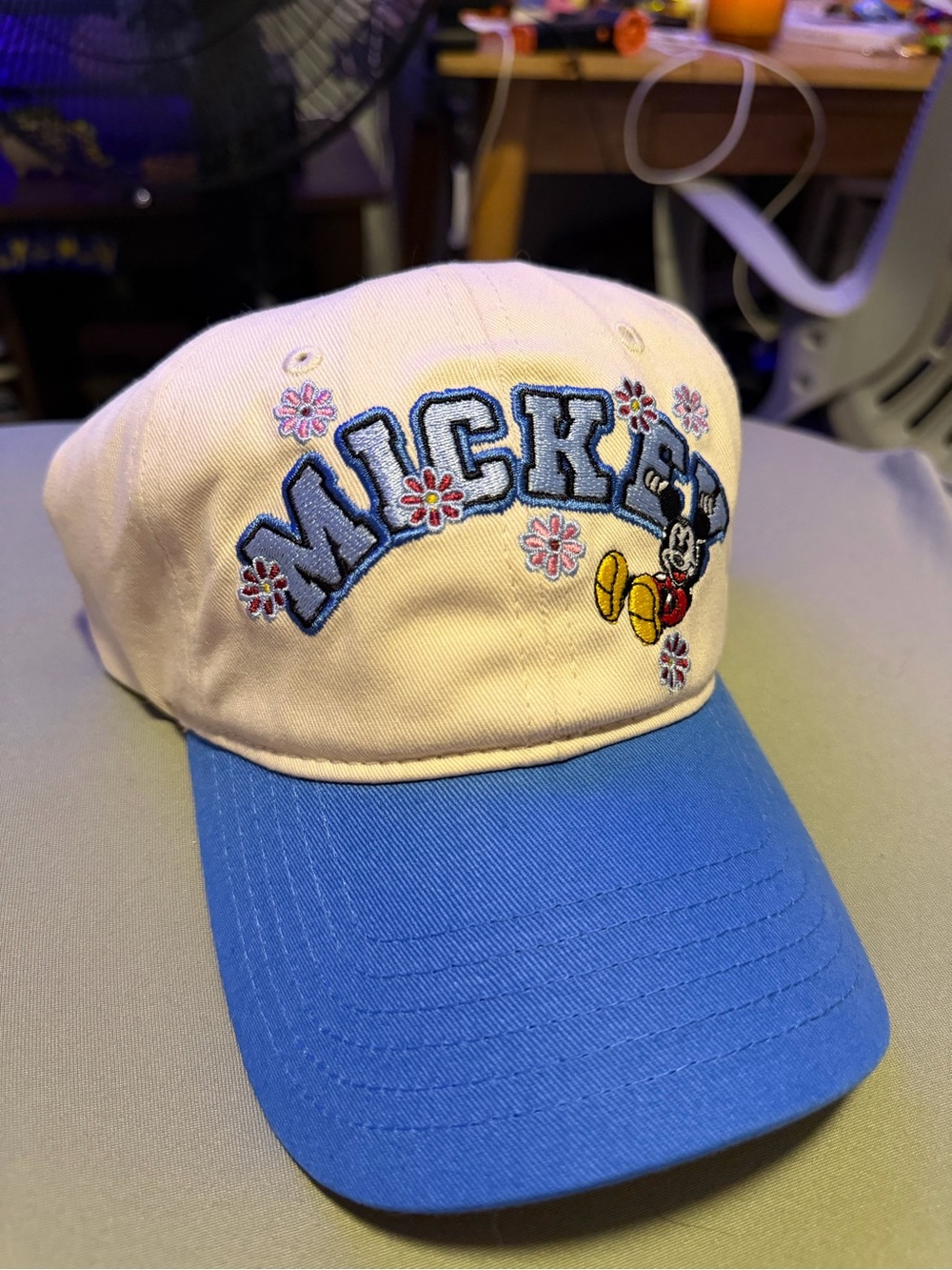 Mickey Embroidered Baseball Cap - White & Blue